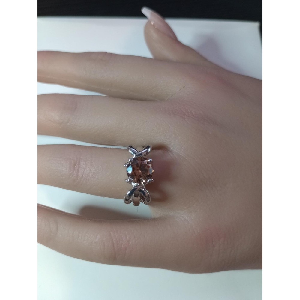 Silver Tone Brown Champagne Crystal Rhinestone Bow Ring Size 6 Cocktail Jewelry